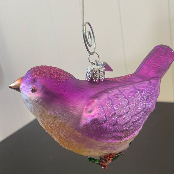 KSA Old World Christmas Ornament Colorful Glass Bird Pink Purple 5.5" Wide - Picture 6 of 8